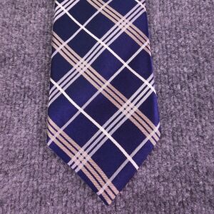 Nautica Men's Blue White Plaid Striped Tie 100% Silk